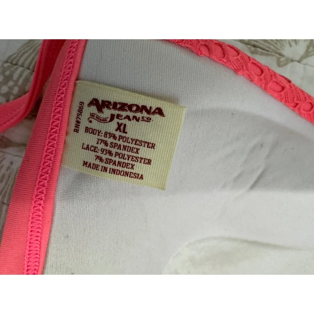 Arizona Jean Co Neon Pink Crochet Lace Macrame Racerback Bikini Top XL‎